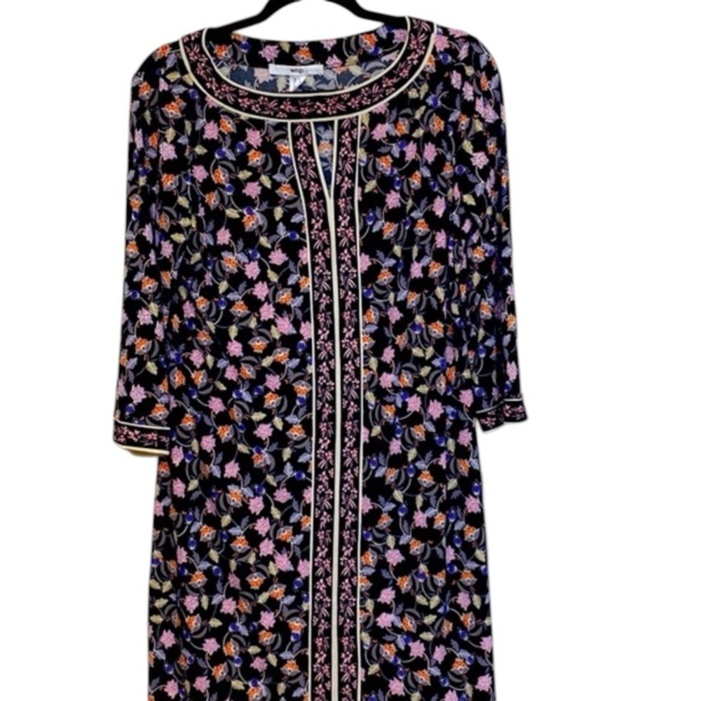 Wisp Marnie Knit Shift Dress Medium Black Multi Floral Print